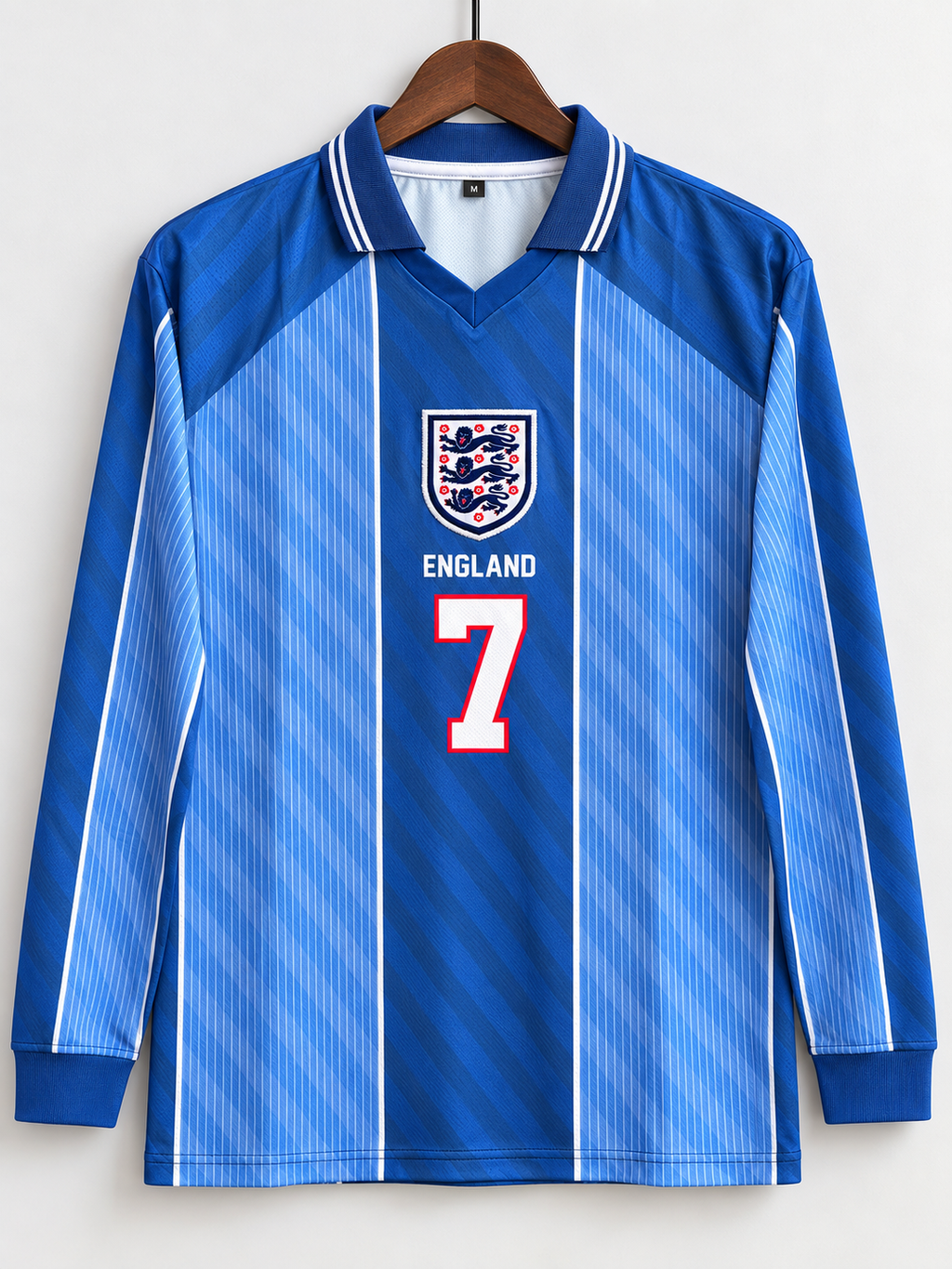 Beckham-07 England 1996 Retro Full sleeve Polo Coller With Embroiery Logos